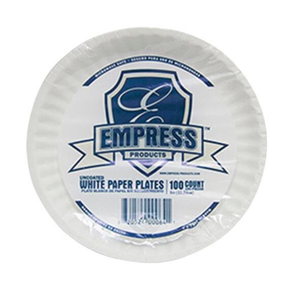 Empress Uncoated Paper Plate, 9 Inches, White, Case of 1200, Item Number 1307985